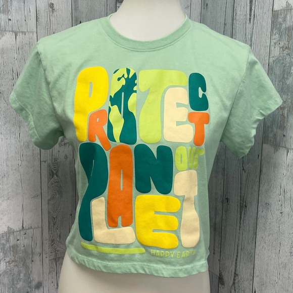 Happy Earth Kids XL Protect Planet Earth Short Sleeve Cotton Blend Crew Neck Tee - Picture 2 of 5